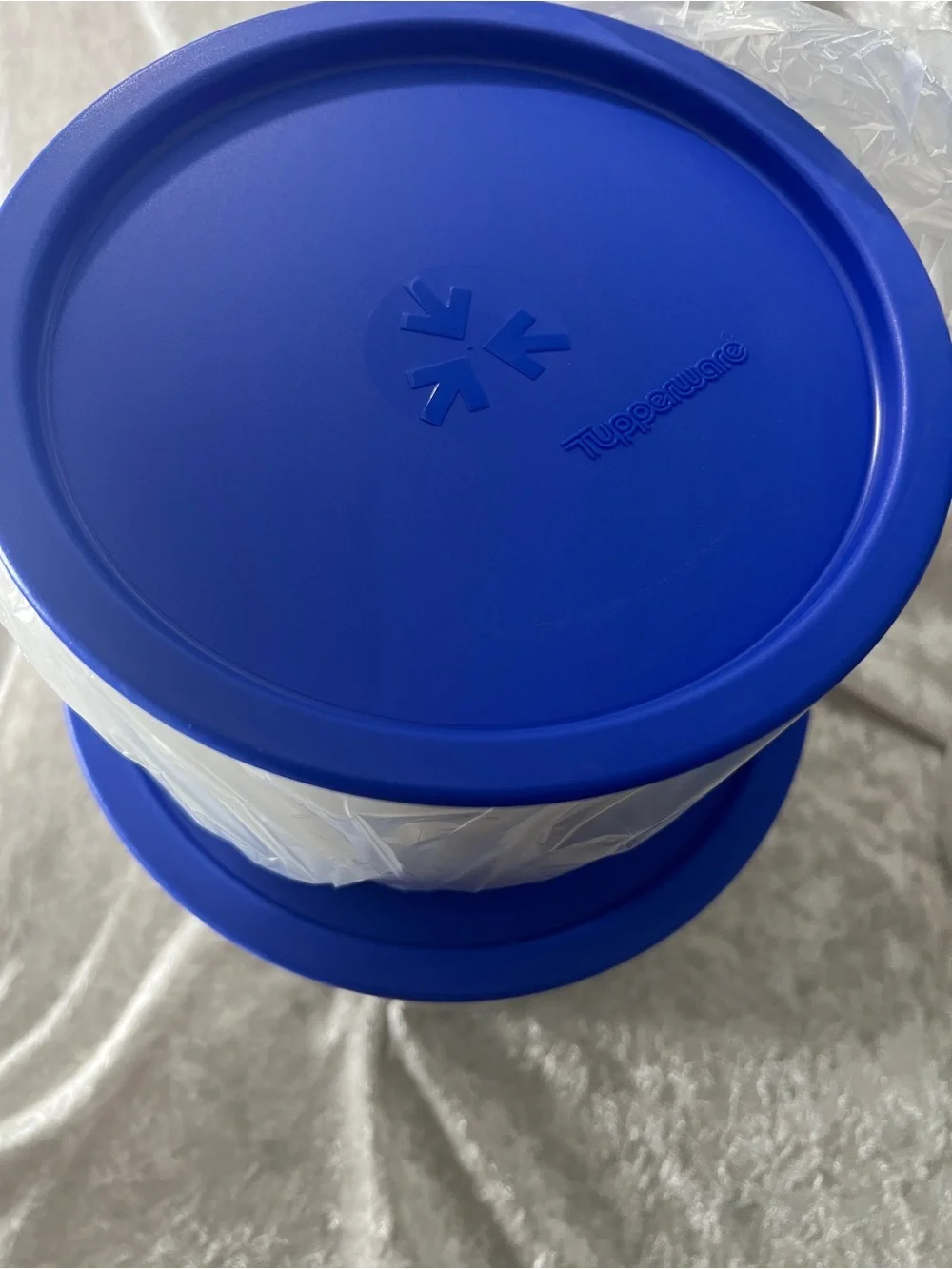 Tupperware White Bowls with Blue Lids - Set of 4